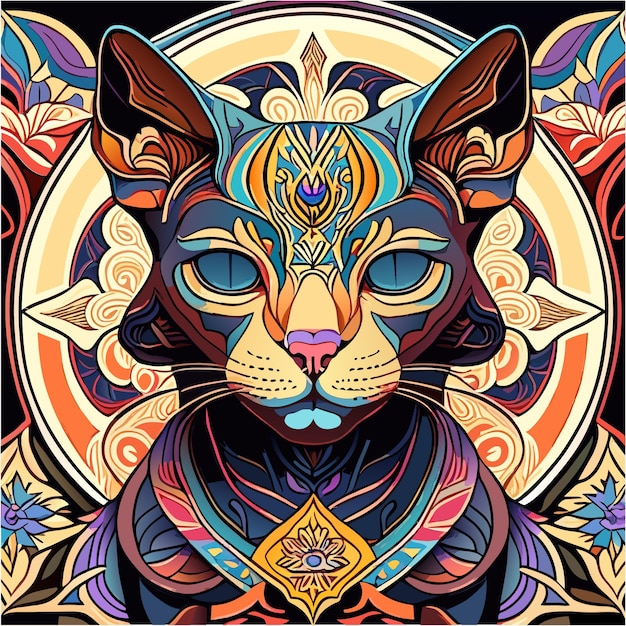 Design della maglietta mandala del gatto sphynx disegnato a mano dal fascino artistico