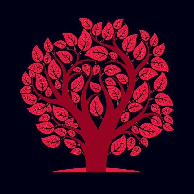 Художественная осенняя иллюстрация дерева, стилизованный экологический символ. Векторное изображение графического дизайна на идее сезона, тема экологии.
