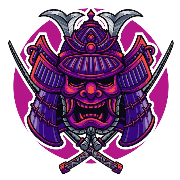 Vector artistic black and white representation of a japanese samurai with katana sword