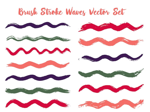 Vector artistic brush stroke waves vector set hand drawn red green brushstrokes ink splashes watercolor splats hand painted curls interior paint color palette elements summer design paint brush curves