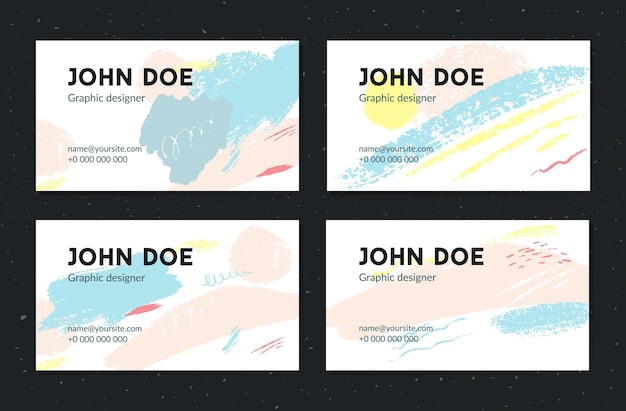 Artistic business card template Creative brush strokes with pastel colors Set of layouts