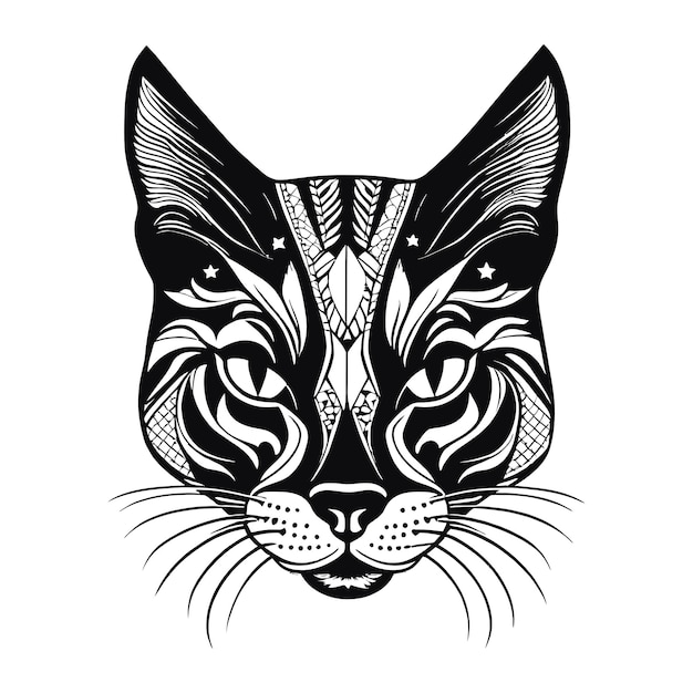 Vector artistic cat portrait tattoo