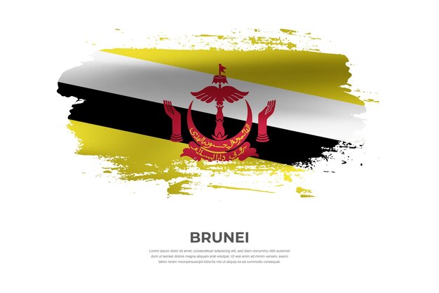 Artistic cloth folded brush flag of Brunei with paint smears effect on white background