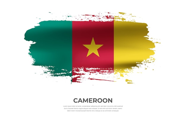 Artistic cloth folded brush flag of Cameroon with paint smears effect on white background