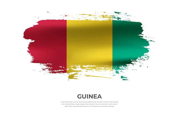 Artistic cloth folded brush flag of Guinea with paint smears effect on white background