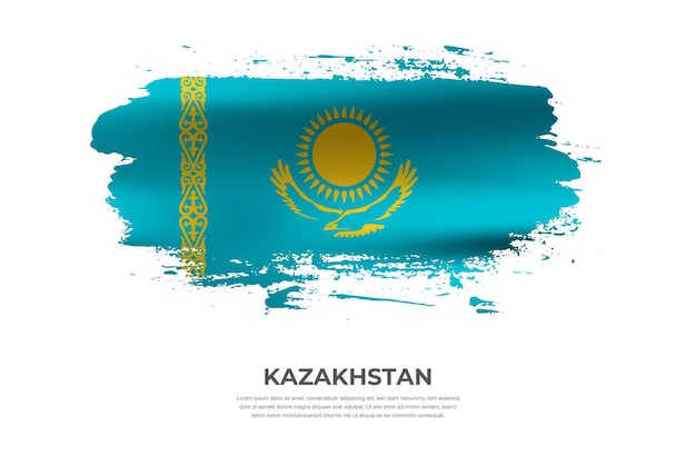 Artistic cloth folded brush flag of Kazakhstan with paint smears effect on white background