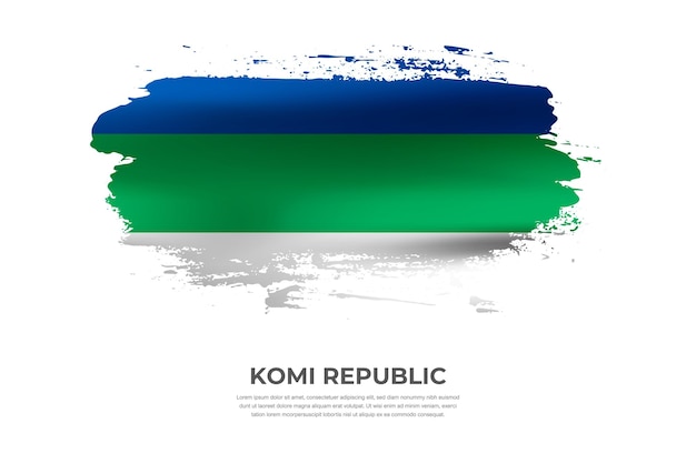 Artistic cloth folded brush flag of komi republic with paint smears effect on white background