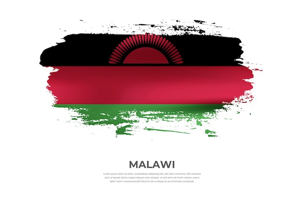 Artistic cloth folded brush flag of malawi with paint smears effect on white background