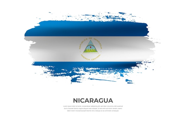 Artistic cloth folded brush flag of nicaragua with paint smears effect on white background