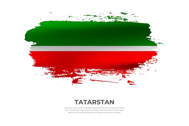 흰색 배경에 페인트 얼룩 효과가 있는 타타르스탄의 예술적 천 접힌 브러시 플래그