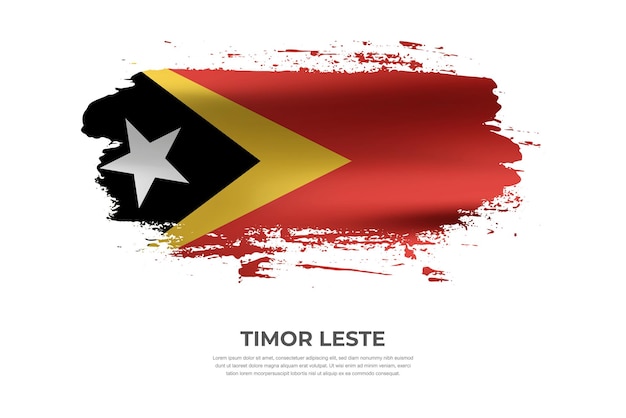 Artistic cloth folded brush flag of Timor Leste with paint smears effect on white background