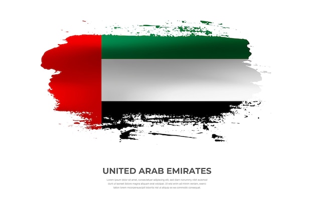 Artistic cloth folded brush flag of United Arab Emirate with paint smears effect on white background