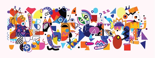 Artistic colorful abstract shapes line and doodles art design vector illustration