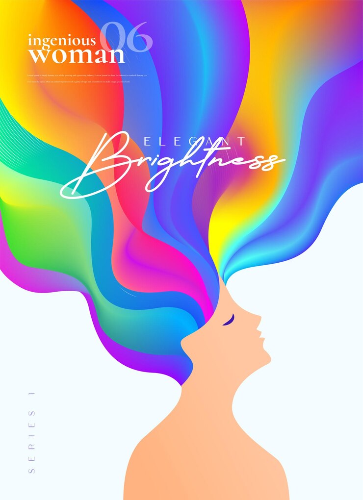 Artistic colorful hair woman graphic