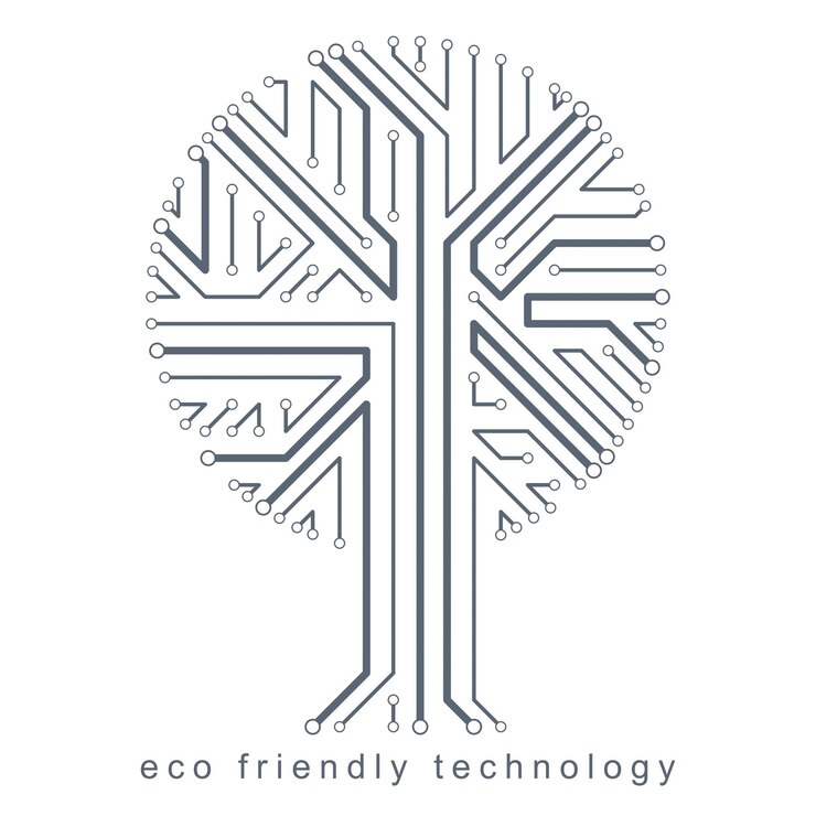 Vector artistic creative illustration of vector tree created in technology style, digital element. technology and nature balance concept.