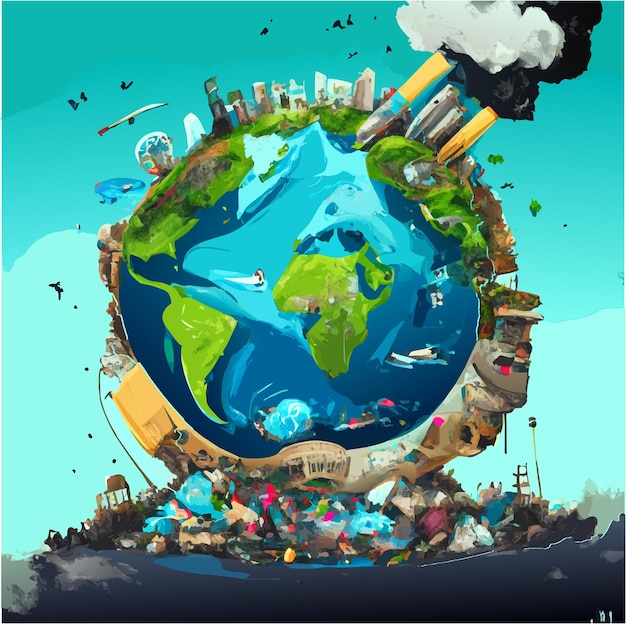 Vector artistic expression of pollution awareness on earth