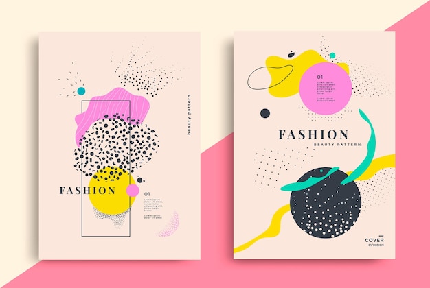 Artistic fashion universal posters design. Composition with dots and texturing geometric shapes.