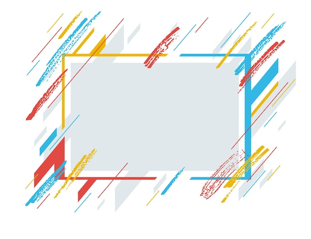 Вектор Художественная геометрическая рамка с нарисованными вручную мазками векторного абстрактного фона, художественный стиль ярких блестящих цветов, современный дизайн, изолированный над белым.