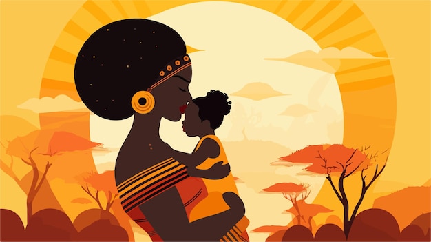 Vettore sguardo artistico nel mondo di una madre africana