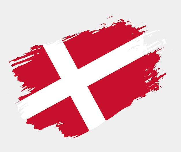 デンマークは、白い背景で隔離の芸術的なグランジ ブラシ フラグ