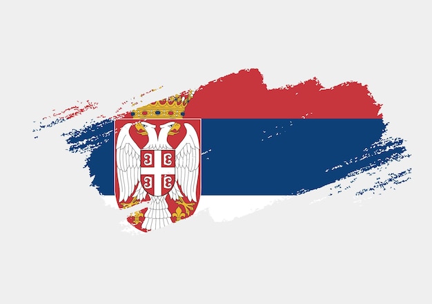 Художественный гранж-кисть флаг сербии, изолированные на белом фоне элегантная текстура национального флага страны