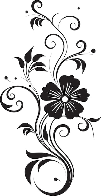 Artistic Hand Drawn Creation Elegant Logo Detail Chic Floral Impression Black Vector Icon