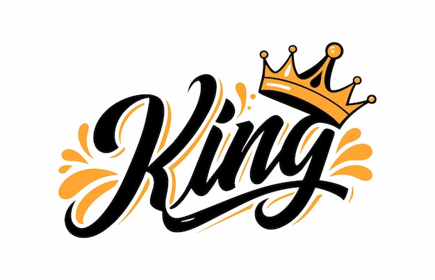 Художественный дизайн шрифта King с вручную нарисованной золотой короной для логотипов баннеров