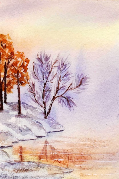 An artistic lake in winter season landscape painting\
background