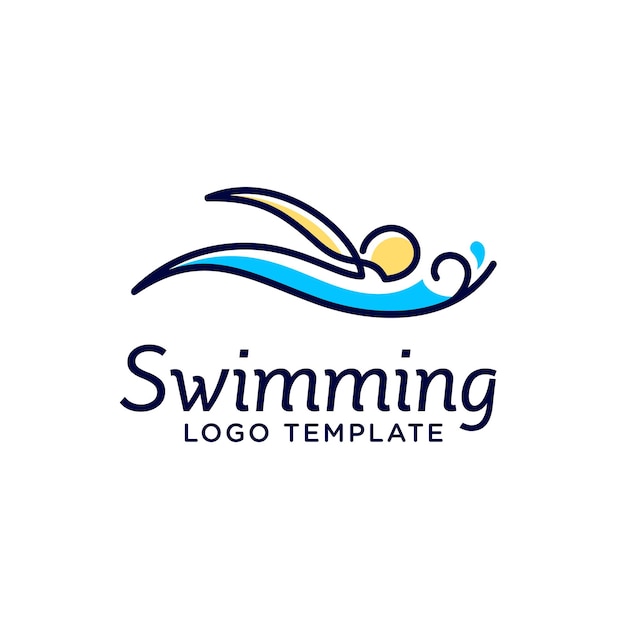 Artistico linea arte atleta nuotare con acqua fiume mare onda per piscina logo design sportivo