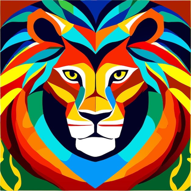 Vector artistic logo lion mixed colors glass