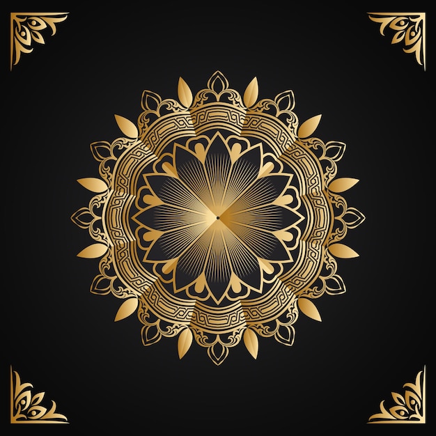 Artistic mandala background frame in gold color premium  