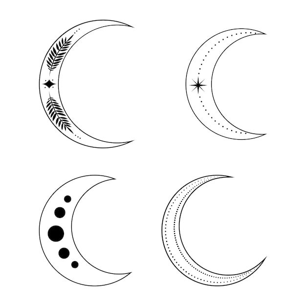 artistic moon illustrations showcasing varying celestial designs and patterns