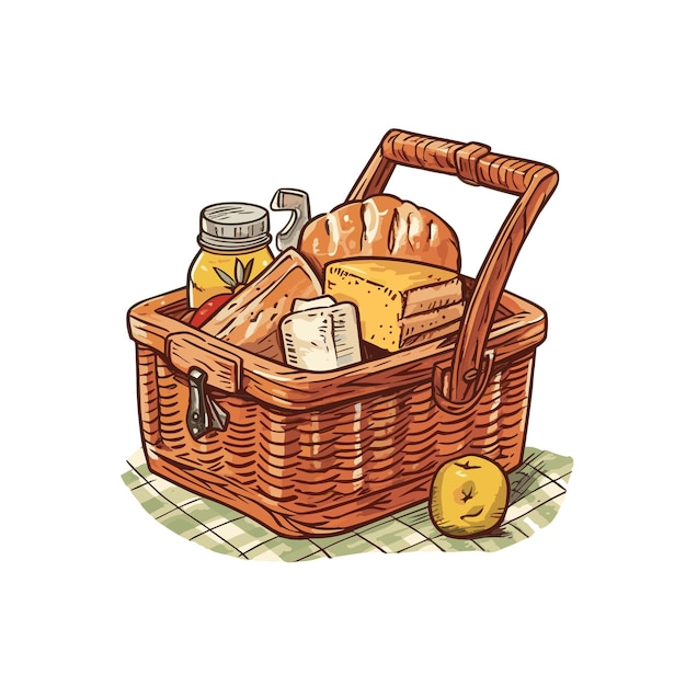 artistic picnic basket with a pale yellow illustration Vector