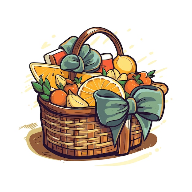 artistic picnic basket with a pale yellow illustration Vector