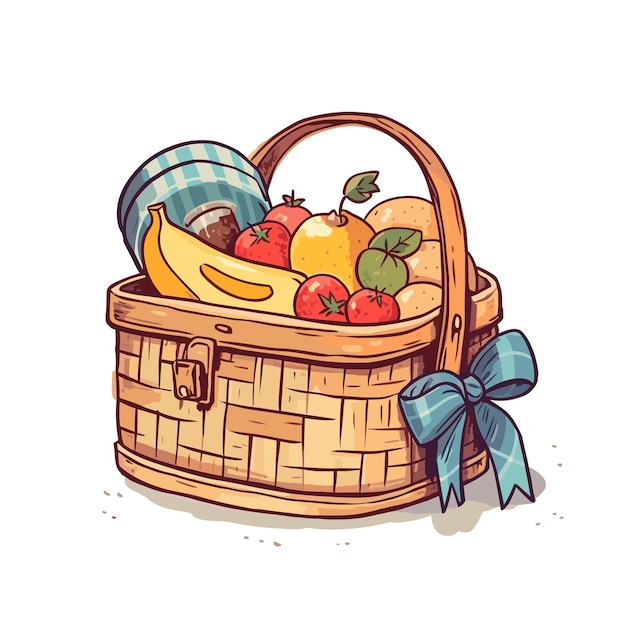 artistic picnic basket with a pale yellow illustration Vector
