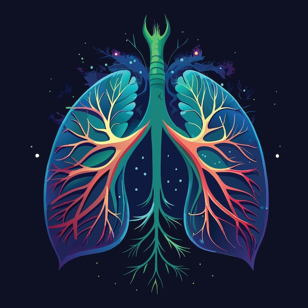 Vector an artistic representation of human lungs with illuminating details accentuating the bronchial tree