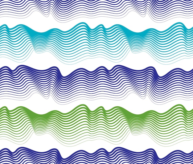 Вектор Художественный векторный бесшовный рисунок со стилизованными разноцветными волнами, красочными кривыми линиями, абстрактным повторяющимся мозаичным фоном. абстрактный дизайн волны воды.