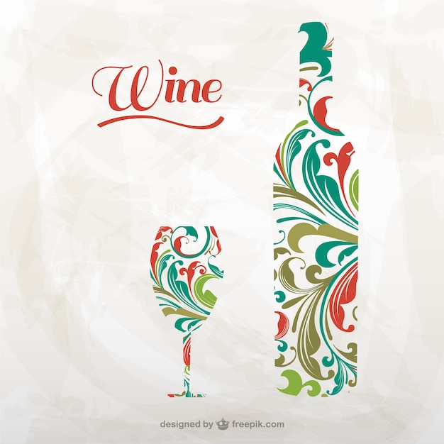 Vector artistic wine bottle and glass