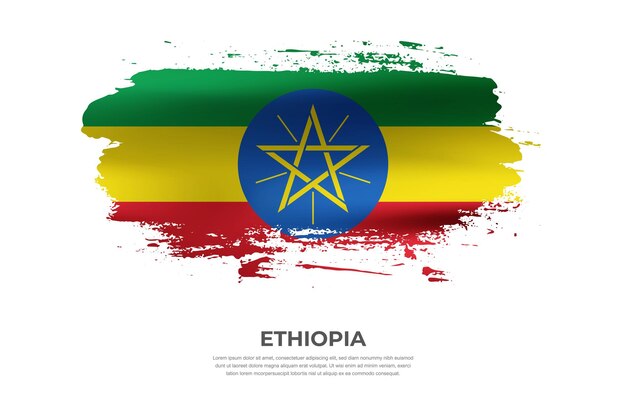 Artistieke doek gevouwen borstel vlag van Ethiopië met verf uitstrijkjes effect op witte achtergrond