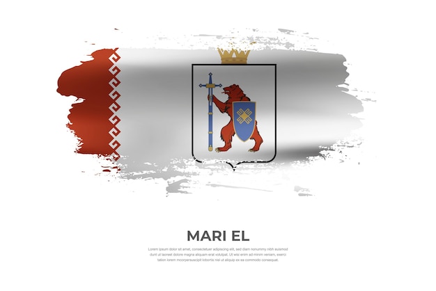 Artistieke doek gevouwen borstel vlag van Mari El met verf uitstrijkjes effect op witte achtergrond