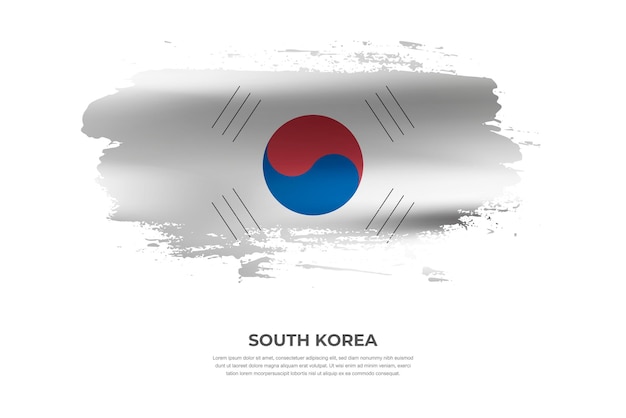 Artistieke doek gevouwen borstel vlag van zuid-korea met verf uitstrijkjes effect op witte achtergrond