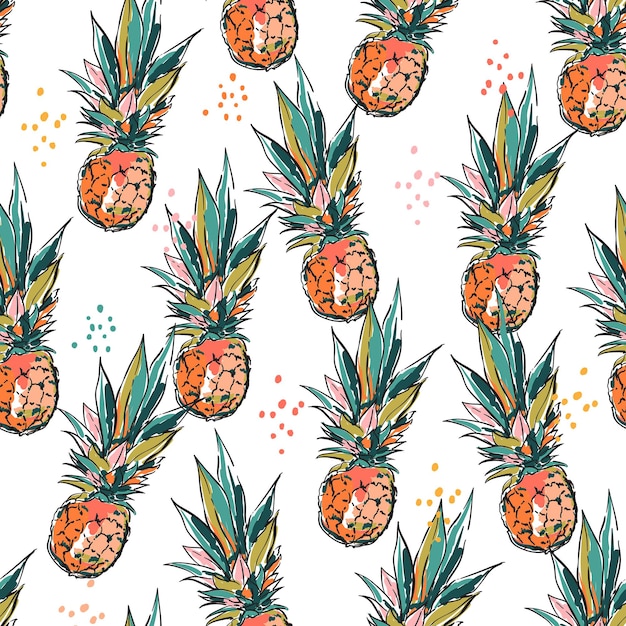 Artistieke hand schets borstel verf ananas naadloze patronen vector eps10, design voor mode, stof, textiel, behang, dekking, web, inwikkeling en alle prints op wit