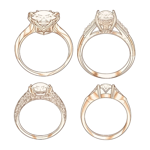 Vettore artistry unveiled sketch inspired solitaire rings reflecting creativity illustration