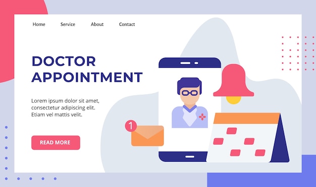 Arts afspraak smartphonescherm schema kalenderherinnering e-mailmeldingscampagne voor startpagina startpagina van webwebsite