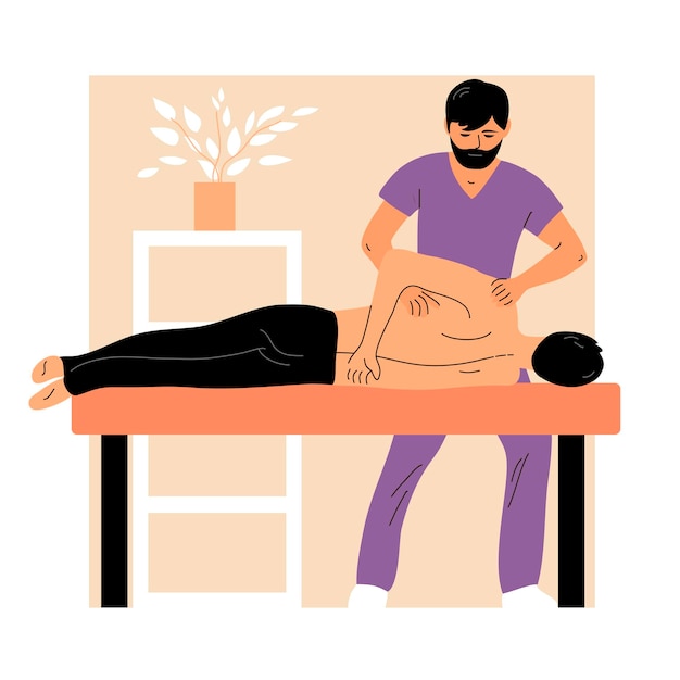 Vector arts-chiropractor doet massage aan een patiënt