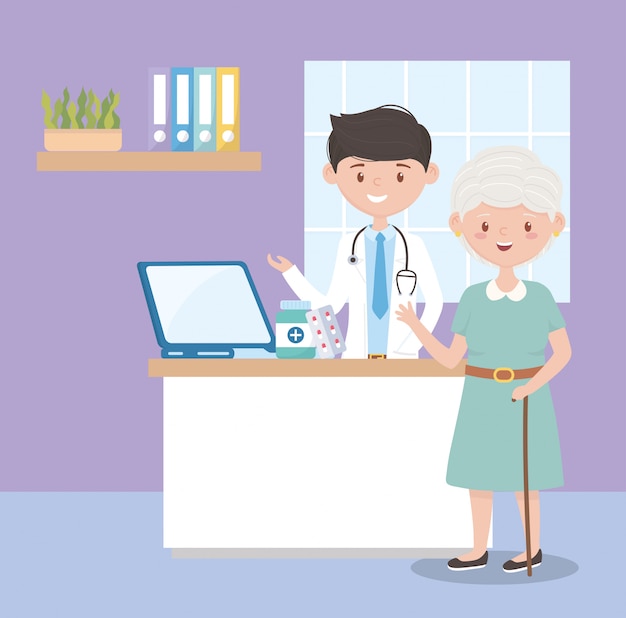 Arts en oude vrouw recept geneeskunde kamer, artsen en ouderen