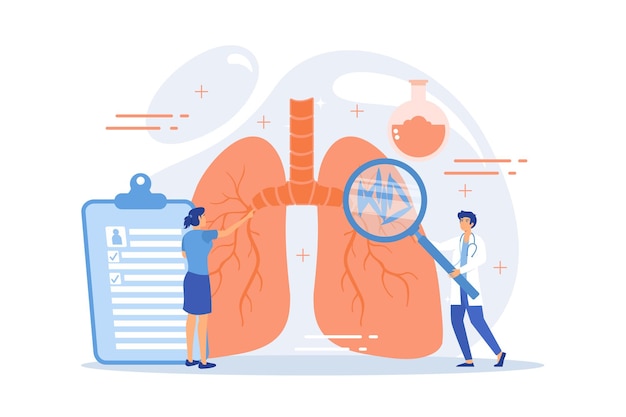 Arts met vergrootglas kijken naar bacteriën in de longen. Tuberculose, mycobacterium tuberculosis