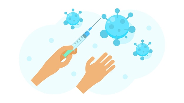 Artsen geven een injectie aan het virus Cartoon Concept Illustratie Vector Design Coronavirus