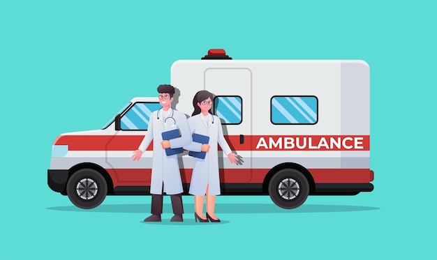 Artsen met Emergency ambulance auto medische concept vectorillustratie