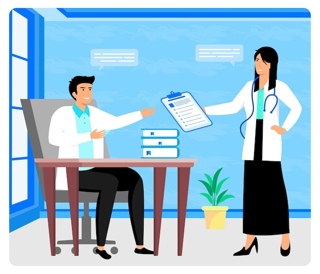Artsen praten met elkaar Medische medewerkers in het ziekenhuis bespreken de diagnose van de patiënt